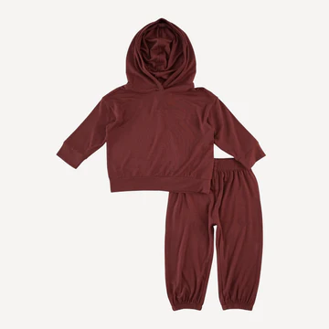 long sleeve hooded relaxed jogger set | spiced chocolate | bamboo