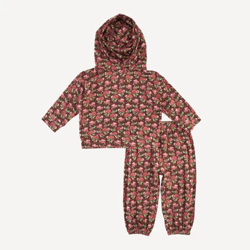 long sleeve hooded relaxed jogger set | rose stripe | bamboo